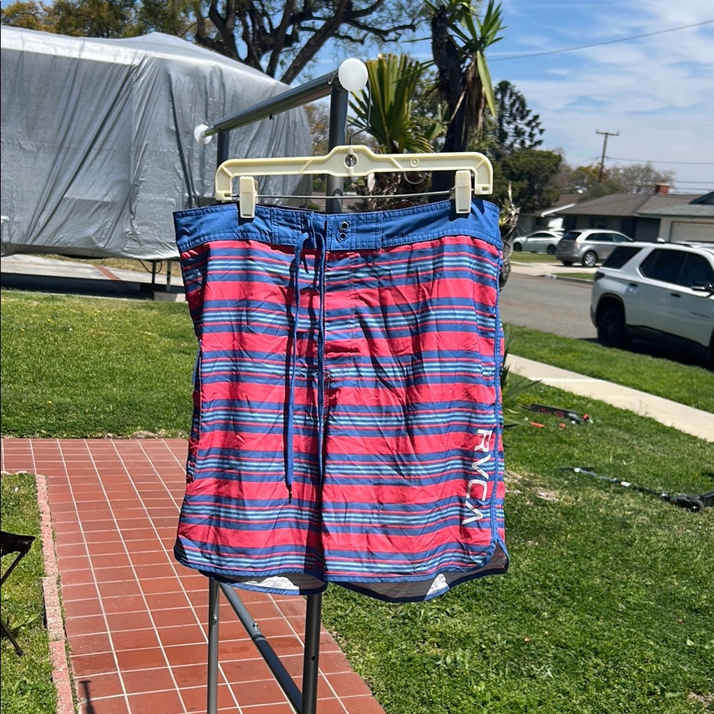 Striped Blue and Red Swim Shorts